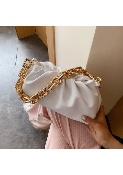 Beyaz Düz Renk Pileli Tote Çanta 2022 Moda Yeni Yüksek Kaliteli Yumuşak Deri Kadın Tasarımcı Çanta Seyahat Omuz Çantaları Koltukaltı Çanta (Yurt Dışından) indirimleri