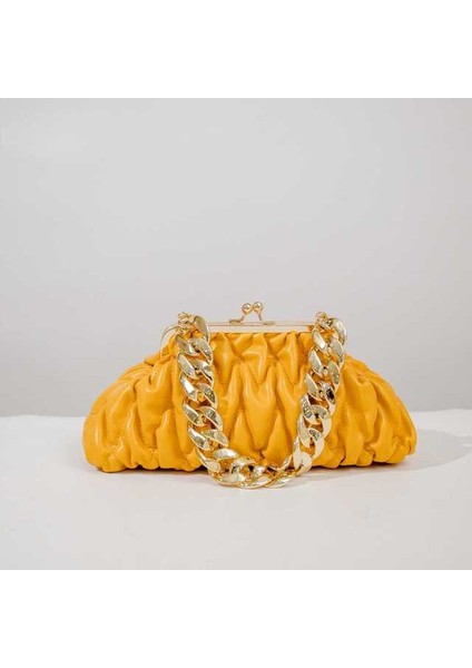 Sarı Kadın Moda Zincir Koltukaltı Çantaları Kadın Basit Düz Renk Omuz Crossbody Çanta Bayanlar Tüm Maç Rahat Kıvrımlar Bulutlar Çanta (Yurt Dışından)