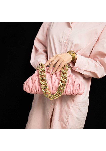 Sarı Kadın Moda Zincir Koltukaltı Çantaları Kadın Basit Düz Renk Omuz Crossbody Çanta Bayanlar Tüm Maç Rahat Kıvrımlar Bulutlar Çanta (Yurt Dışından)