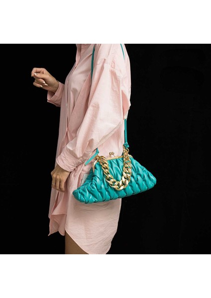 Sarı Kadın Moda Zincir Koltukaltı Çantaları Kadın Basit Düz Renk Omuz Crossbody Çanta Bayanlar Tüm Maç Rahat Kıvrımlar Bulutlar Çanta (Yurt Dışından)