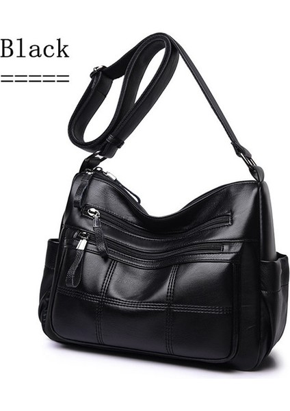 Siyah Sıcak Yumuşak Deri Lüks Bayanlar El Çantaları Kadın Kadınlar Için Crossbody Çanta Omuz Messenger Çanta Iplik Ana Kesesi Femme Bolsa (Yurt Dışından)