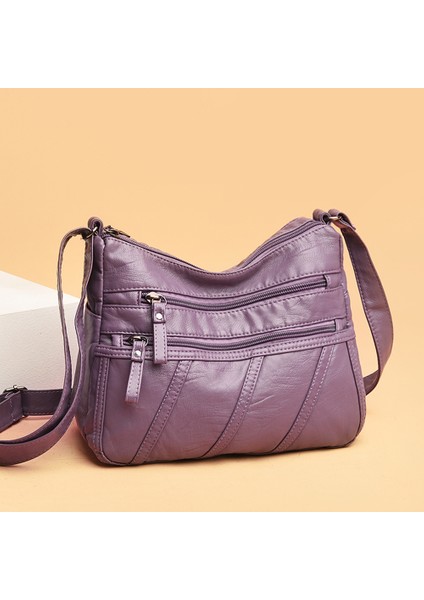 Koyu Mavi Taşınabilir Düz Renk Crossbody Çanta Rahat Kadın Pu Deri Alışveriş Sokak Omuz Çantası Günlük Büyük Kapasiteli Çok Fermuarlı Çantalar (Yurt Dışından) fırsatları
