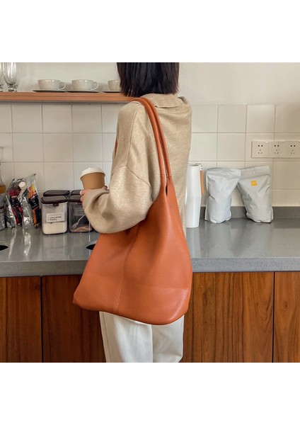 Kahverengi Keseli Rahat Kadın Omuz Çantası Büyük Kapasiteli Alışveriş Çantaları Kadın Tote Çanta Katı Yumuşak Deri Shopper Bayan Seyahat Çantası Çanta (Yurt Dışından) fiyatları