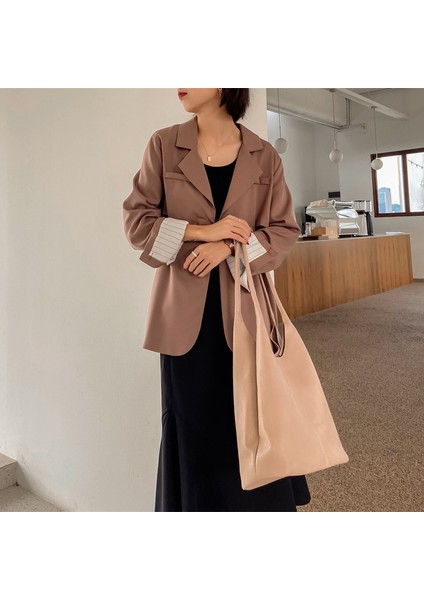 Kahverengi Keseli Rahat Kadın Omuz Çantası Büyük Kapasiteli Alışveriş Çantaları Kadın Tote Çanta Katı Yumuşak Deri Shopper Bayan Seyahat Çantası Çanta (Yurt Dışından) fırsatları