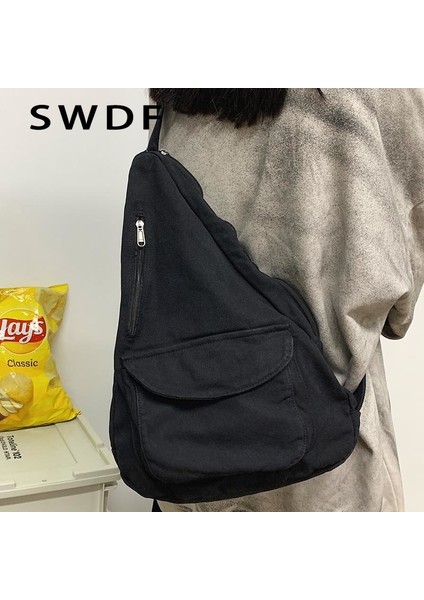 Beyaz Swdf 2023 Kadın Omuz Askılı Çanta Tuval Crossbody Yeni Trend Moda Kadın Çantası Düz Renk Yüksek Kaliteli Bayan Göğüs Çantası (Yurt Dışından)