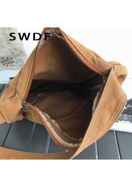 Beyaz Swdf 2023 Kadın Omuz Askılı Çanta Tuval Crossbody Yeni Trend Moda Kadın Çantası Düz Renk Yüksek Kaliteli Bayan Göğüs Çantası (Yurt Dışından)