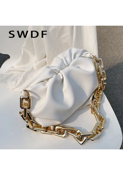Mavi Swdf Düz Renk Pileli Tote Çanta 2023 Moda Yüksek Kaliteli Yumuşak Deri Kadın Tasarımcı Çanta Seyahat Omuz Koltukaltı Çanta Sac (Yurt Dışından)