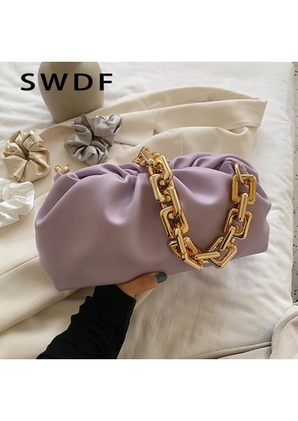 Mavi Swdf Düz Renk Pileli Tote Çanta 2023 Moda Yüksek Kaliteli Yumuşak Deri Kadın Tasarımcı Çanta Seyahat Omuz Koltukaltı Çanta Sac (Yurt Dışından)