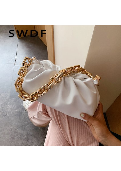 Mavi Swdf Düz Renk Pileli Tote Çanta 2023 Moda Yüksek Kaliteli Yumuşak Deri Kadın Tasarımcı Çanta Seyahat Omuz Koltukaltı Çanta Sac (Yurt Dışından)