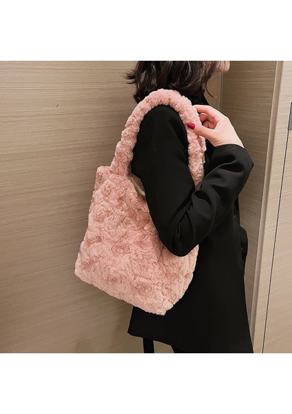 Pembe Çiçek Tüm Maç Kabarık Bez Çantalar Kadın Kızlar Omuz Koltukaltı Çanta Gül Pembe Sahte Kürk Hobo Çanta Kore Ins Trend Çanta Cüzdanlar Debriyaj (Yurt Dışından)