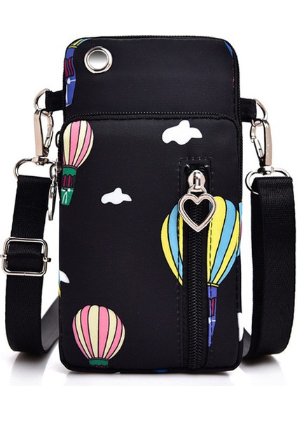 Siyah Balon Mini Cep Telefonu Çantası Kulaklık Deliği Crossbody Çanta Bayanlar Messenger Çanta Çapraz Vücut Cep Telefonu Omuz Çantaları Çanta (Yurt Dışından)