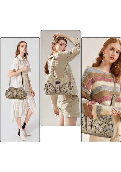 Mor Snaıllady Yeni Moda Kadınlar Yumuşak Su Geçirmez Pu Deri Çanta Üst Kolu Omuz Hobo Küçük Satchel Çanta Çok Cepler Tote Çanta (Yurt Dışından) indirimleri