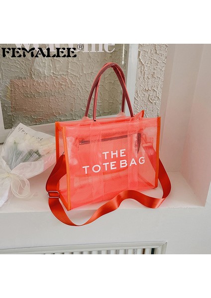 Turuncu Pvc Temizle Büyük Markalı Tote Çanta Tasarımcısı Rahat Tote Örgü Omuz Çantaları Jöle Şeffaf Kadın El Çantası Debriyaj Kadın Çantası (Yurt Dışından) fiyatları