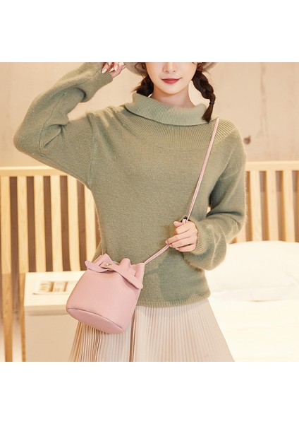 223-PEMBE-PÜSKÜL Lüks Moda Lychee Desen Kadın Kova Çanta Bağbozumu Messenger Çanta Yüksek Kaliteli Retro Omuz Çantası Basit Crossbody Çanta Tote (Yurt Dışından) fırsatları