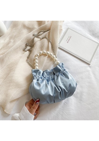 Mavi Moda Bulut Çanta Kadın Boncuklu Çanta Küçük Kadın Zincir Crossbody Çanta Ipek Tote El Çantası Şık Bayan Çanta Cep Telefonu Çantaları (Yurt Dışından)