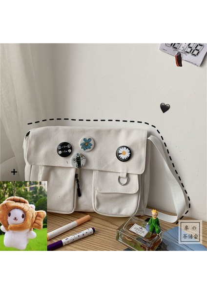 Beyaz Rozet Kedi-A Kadınlar Için Tuval Crossbody Çanta Gençlik Çanta Omuz Çantası Büyük Kapasiteli Düz Renk Kadın Askılı Çanta Bolsa Feminina Sac (Yurt Dışından)