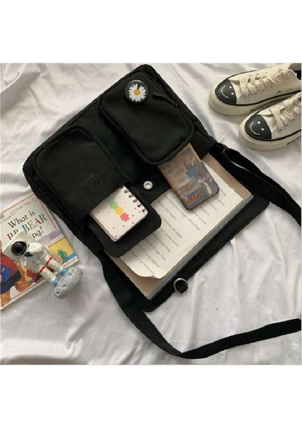 Beyaz Rozet Kedi-A Kadınlar Için Tuval Crossbody Çanta Gençlik Çanta Omuz Çantası Büyük Kapasiteli Düz Renk Kadın Askılı Çanta Bolsa Feminina Sac (Yurt Dışından) indirimleri