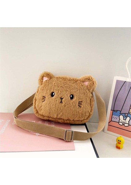 Haki Karikatür Kedi Bebek Kız Crossbody Çanta Sevimli Yumuşak Peluş Çocuk Omuz Askılı Çanta Kış Moda Çocuklar Çanta Bozuk Para Cüzdanı (Yurt Dışından) indirimleri