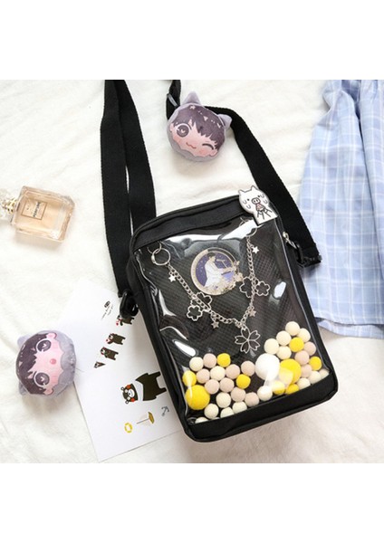 Kadınlar Için Siyah Kawaii Mini Crossbody Çanta Sevimli Pvc Şeffaf Küçük Şeffaf Pembe Ita Çanta Siyah Beyaz Kadın Omuz Çantası Telefon H214 (Yurt Dışından)