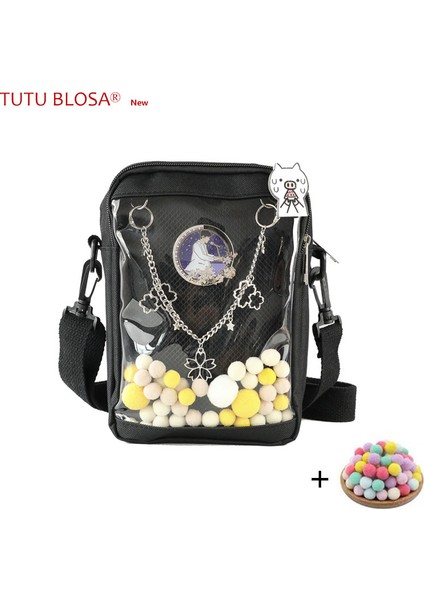 Kadınlar Için Siyah Kawaii Mini Crossbody Çanta Sevimli Pvc Şeffaf Küçük Şeffaf Pembe Ita Çanta Siyah Beyaz Kadın Omuz Çantası Telefon H214 (Yurt Dışından) fiyatları