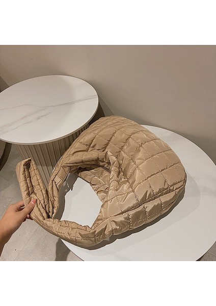 B-Pembe Moda Kapitone Omuz Çantası Uzay Pamuk Çanta Çanta Kadın Büyük Kapasiteli Tote Çanta Tüy Aşağı Yastıklı Alışveriş Hobos Çanta (Yurt Dışından) indirimleri
