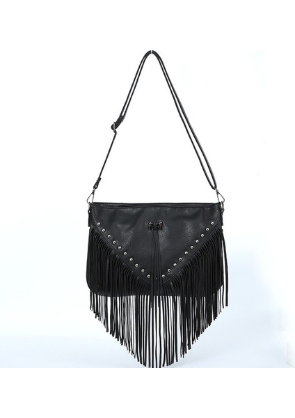 Siyah Celela Trendy Püskül Tasarımcı Omuz Çantaları Perçin Lüks Kadınlar Için Messenger Çanta Pu Deri Crossbody Çanta Çanta Hobo (Yurt Dışından)