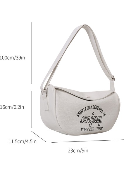 Beyaz Moda Çanta Mektup Baskılı Koltuk Altı Çanta Moda Hamur Torbası Pu Deri Rahat Taşınabilir Basit Yumuşak Büyük Kapasiteli Hobos Çanta (Yurt Dışından) modelleri