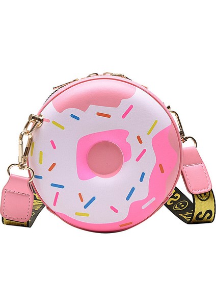 Pembe (S) Karikatür Donut Şekli Omuz Çantası Sevimli Deri Crossbody Çanta Kızlar Güzel Yuvarlak Çanta Uzun Askılı Messenger Çanta Küçük Harajuku Q5 (Yurt Dışından)