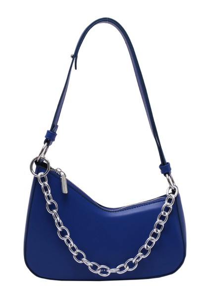 Mavi Omuz Çantası Basit Fransız Omuz Çantaları Kadınlar Için Pu Deri Vintage Omuz Çantaları ile Metal Zincir Kadın Crossbody Çanta Kadın Çanta (Yurt Dışından)