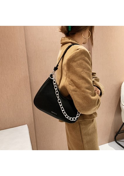 Mavi Omuz Çantası Basit Fransız Omuz Çantaları Kadınlar Için Pu Deri Vintage Omuz Çantaları ile Metal Zincir Kadın Crossbody Çanta Kadın Çanta (Yurt Dışından) fırsatları