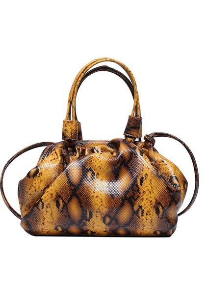 Sarı Yılan Derisi Desen Omuz Çantası Lüks Kadın Kaliteli Deri Tote Çanta Bayan Yılan Baskı Pileli Crossbody Çanta Ana Kesesi (Yurt Dışından)