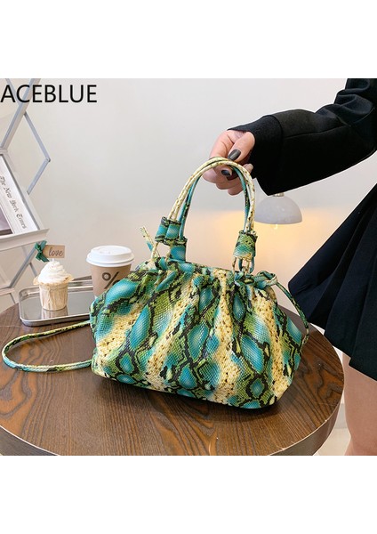 Sarı Yılan Derisi Desen Omuz Çantası Lüks Kadın Kaliteli Deri Tote Çanta Bayan Yılan Baskı Pileli Crossbody Çanta Ana Kesesi (Yurt Dışından)