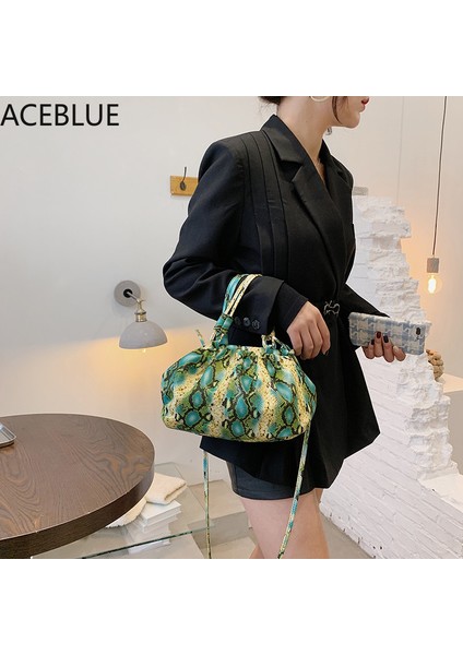 Sarı Yılan Derisi Desen Omuz Çantası Lüks Kadın Kaliteli Deri Tote Çanta Bayan Yılan Baskı Pileli Crossbody Çanta Ana Kesesi (Yurt Dışından)