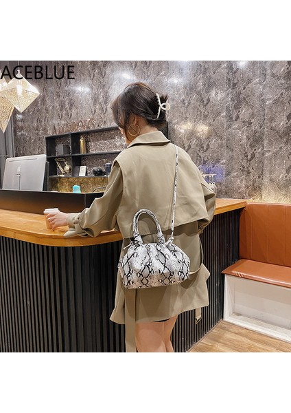 Sarı Yılan Derisi Desen Omuz Çantası Lüks Kadın Kaliteli Deri Tote Çanta Bayan Yılan Baskı Pileli Crossbody Çanta Ana Kesesi (Yurt Dışından)
