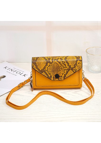 Sarı Patchwork Yılan Baskı Kadın Omuzdan Askili Çanta Pu Deri Crossbody Çanta Çapraz Çanta Büyük Kapasiteli Çok Fonksiyonlu Debriyaj Bozuk Para Cüzdanı (Yurt Dışından)