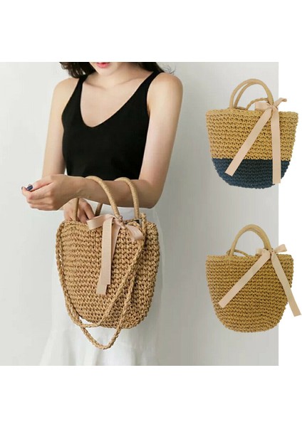 B Yeni Kadın Çantası Moda Plaj Retro Hasır Rattan Hasır Çanta Bayan El Yapımı Örme Messenger Crossbody Omuz Çantası Çanta (Yurt Dışından) fırsatları