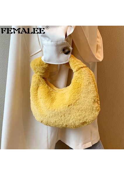 Beyaz Eyer Çantası Yumuşak Sıcak Peluş Crossbody Sling Hobo Çanta 2022 Kadın Kış Tasarımcı Çanta Lüks Marka Taklit Kürk Koltukaltı Bayanlar (Yurt Dışından) fiyatları