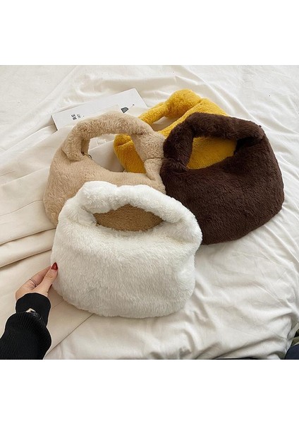 Beyaz Eyer Çantası Yumuşak Sıcak Peluş Crossbody Sling Hobo Çanta 2022 Kadın Kış Tasarımcı Çanta Lüks Marka Taklit Kürk Koltukaltı Bayanlar (Yurt Dışından) fırsatları