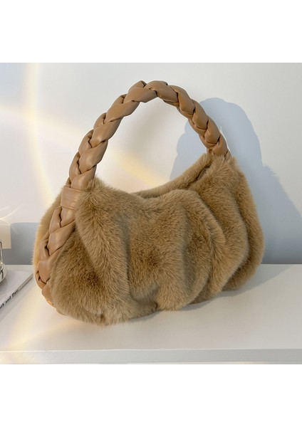 Mavi 2022 Yeni Kış Örgülü Kolu Omuz Çantaları Kadınlar Için Yumuşak Peluş Çanta Kadın Zincir Çanta Sıcak Kürk Kabarık Hobo Çanta Sac Femme (Yurt Dışından) modelleri