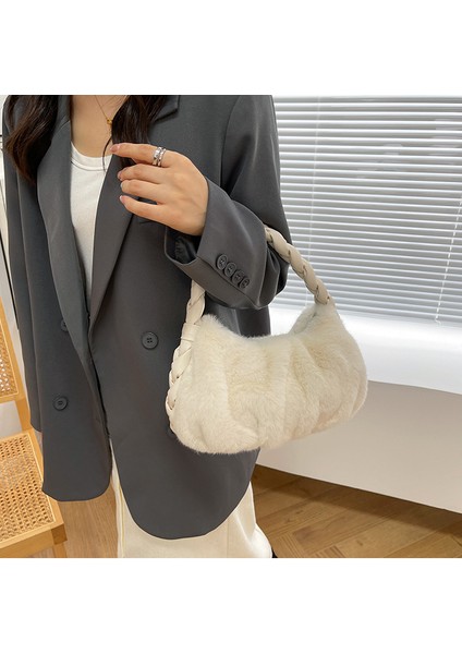 Mavi 2022 Yeni Kış Örgülü Kolu Omuz Çantaları Kadınlar Için Yumuşak Peluş Çanta Kadın Zincir Çanta Sıcak Kürk Kabarık Hobo Çanta Sac Femme (Yurt Dışından) indirimleri