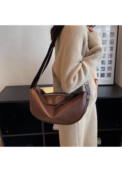 Kahverengi Yüksek Kaliteli Yumuşak Deri Omuz Çantası Kadınlar Için Vintage Crossbody Çanta Kadın Büyük Çanta Tasarımcısı Düz Renk Hobos Sac Yeni (Yurt Dışından) modelleri
