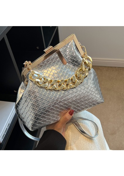 Altın Vintage Kova Çanta Dokuma Kadınlar Için Crossbody Çanta Debriyaj Kadın Parti Çanta Çantalar Pu Deri Omuz Askılı Çanta Sac (Yurt Dışından) modelleri