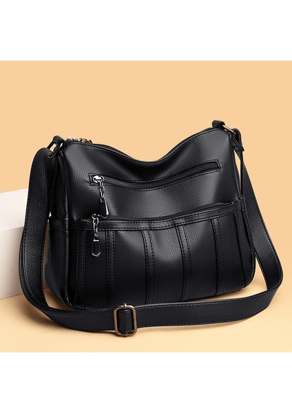 Siyah Büyük Kapasiteli Vintage Kadın Omuz Çantası 2022 Yeni Trend Lüks Bayanlar Için Crossbody Çanta Yumuşak Deri Tasarımcı Messenger Çanta (Yurt Dışından)