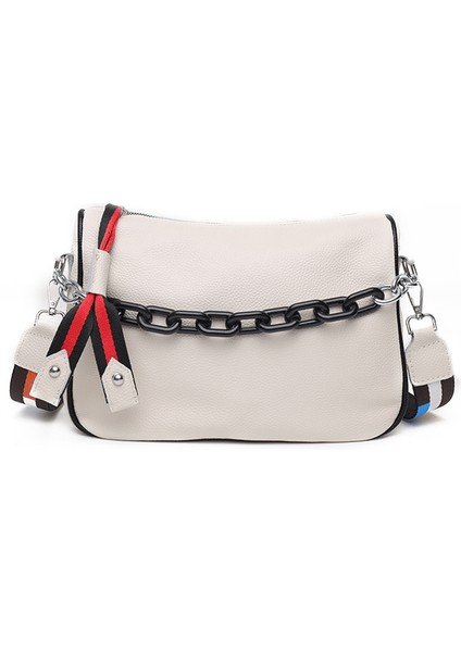Bej Hakiki Deri Crossbody Çanta Kadın Ünlü Marka Kadın Omuz Çantası Moda Geniş Omuz Askısı Yumuşak Küçük Kadın Çantası Bolsa Kesesi (Yurt Dışından)