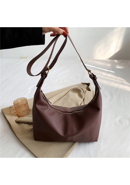 Kahverengi Rahat Büyük Omuz Çantaları Kadınlar Için Yumuşak Pu Deri Crossbody Moda Tasarımcısı Çanta Bayanlar Tote (Yurt Dışından)