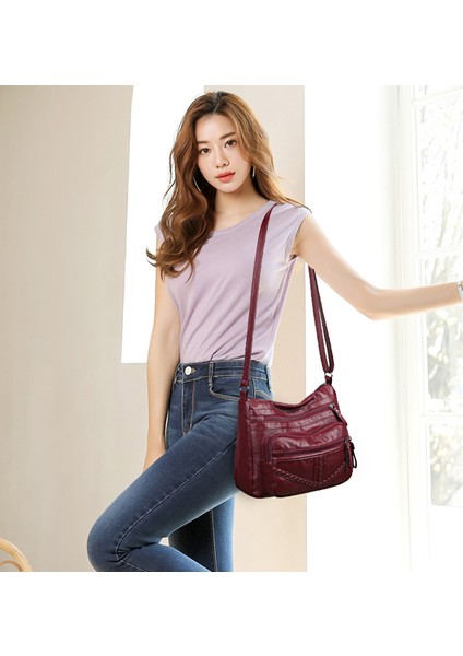 Kadınlar Için Kırmızı 2022 Yeni Lüks Çanta Omuzdan Askili Çanta Kadın Günlük Alışveriş Çantası Hobo Yumuşak Pu Deri Bayanlar Crossbody Askılı Çanta Kesesi (Yurt Dışından) modelleri