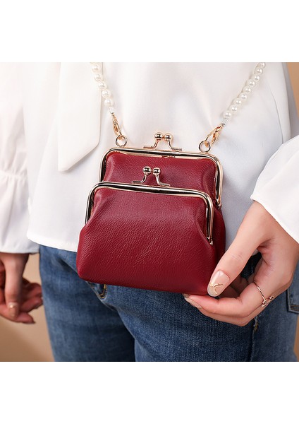 Kırmızı Yeni Moda Inci Zincir Omuzdan Askili Çanta Kadın Yumuşak Pu Deri Kadın Crossbody Çanta Mini Bayanlar Debriyaj Küçük Bozuk Para Cüzdanı Kadın (Yurt Dışından)