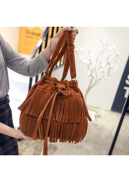 Kahverengi Retro Sahte Süet Saçak Kadın Postacı Çantası Tote Yeni Çanta Püskül Omuz Çantaları Crossbody Çanta Bolsa Feminina (Yurt Dışından)
