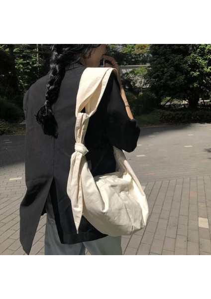 Beyaz Omuz Çantaları Kadın Tuval Hobos Kravat Tasarımcı Çapraz Vücut Alışveriş Çantası Kadın Katı Büyük Kapasiteli Koltukaltı Çanta Zarif Günlük (Yurt Dışından)