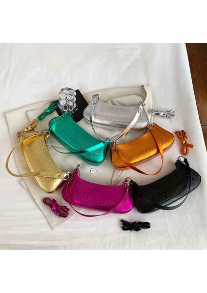 Mor Kırmızı Moda Koltukaltı Sling Çanta Pu Deri Koltukaltı Kadın Omuz Çantası Retro Timsah Desen Kadınlar Için Crossbody Çanta Hobo Çanta (Yurt Dışından) indirimleri